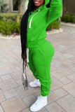 Green Casual Solid Patchwork Zipper Hooded Collar Long Sleeve Two Pieces