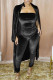 Black Fashion Casual Solid Cardigan Turndown Collar Long Sleeve Two Pieces