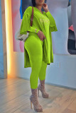 Fluorescent Color Fashion Casual Letter Print Slit V Neck Long Sleeve Two Pieces