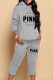 Grey Casual Print Patchwork Hooded Collar Long Sleeve Two Pieces