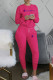 Rose Red Fashion Sportswear Print Letter O Neck Long Sleeve Two Pieces