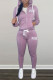 Light Purple Fashion Casual Letter Print Cardigan Pants Hooded Collar Long Sleeve Two Pieces
