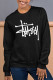 Black Casual Print Patchwork O Neck Tops