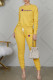 Yellow Fashion Sportswear Print Letter O Neck Long Sleeve Two Pieces