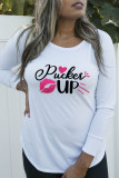 Grey Work Street Print Letter O Neck Tops