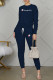 Tibetan Blue Fashion Sportswear Print Letter O Neck Long Sleeve Two Pieces
