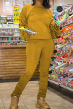 Yellow Fashion Casual Solid Fold O Neck Long Sleeve Two Pieces