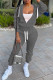 Grey Casual Solid Patchwork Zipper Hooded Collar Long Sleeve Two Pieces