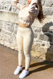 Apricot Fashion Casual Solid Split Joint O Neck Long Sleeve Two Pieces