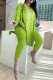 Fluorescent Color Fashion Casual Print Slit V Neck Long Sleeve Two Pieces