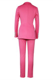 Pink Fashion Casual Solid Basic Turndown Collar Long Sleeve Two Pieces