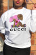 White Casual Cute Character Patchwork O Neck Tops