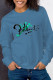 Blue Casual Street Print Patchwork Letter O Neck Tops