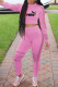 Pink Fashion Sportswear Print Letter O Neck Long Sleeve Two Pieces