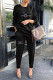Black Fashion Casual Print Patchwork O Neck Long Sleeve Two Pieces