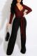 Burgundy Fashion Casual Patchwork Bandage V Neck Regular Jumpsuits