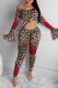 Red Fashion Sexy Print Leopard Basic O Neck Long Sleeve Two Pieces