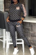 Black Fashion Casual Print Patchwork O Neck Long Sleeve Two Pieces