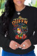 Black Street Vintage Print Patchwork O Neck Tops
