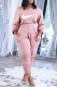 Pink Fashion Casual Print Patchwork Oblique Collar Jumpsuits
