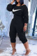 Black Fashion Casual Print Patchwork Oblique Collar Jumpsuits