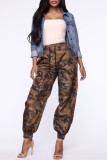 Yellow Fashion Casual Camouflage Print Basic Regular High Waist Trousers