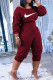 Burgundy Fashion Casual Print Patchwork Oblique Collar Jumpsuits