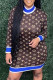Brown Fashion Casual Print Patchwork O Neck One Step Skirt Dresses