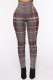 Red Fashion Casual Plaid Print Basic Skinny High Waist Pencil Trousers
