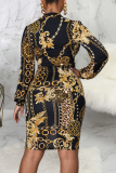 Multicolor Sexy Print Patchwork V Neck Pencil Skirt Dresses