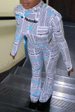 Black Casual Street Print Patchwork Asymmetrical O Neck Long Sleeve Two Pieces