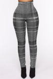 Red Fashion Casual Plaid Print Basic Skinny High Waist Pencil Trousers