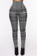 Grey Fashion Casual Plaid Print Basic Skinny High Waist Pencil Trousers