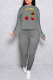 Grey Party Print Patchwork O Neck Long Sleeve Two Pieces