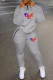 Grey Fashion Casual Letter Print Patchwork Zipper Collar Long Sleeve Two Pieces