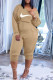 Khaki Fashion Casual Print Patchwork Oblique Collar Jumpsuits