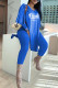 Blue Casual Print Patchwork V Neck Long Sleeve Two Pieces