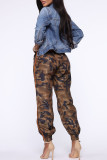 Yellow Fashion Casual Camouflage Print Basic Regular High Waist Trousers