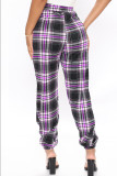 Red Fashion Casual Plaid Print Basic Regular High Waist Conventional Full Print Bottoms