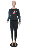 Black Party Santa Claus Split Joint O Neck Long Sleeve Two Pieces