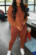 Orange Fashion Casual Print Basic O Neck Long Sleeve Two Pieces