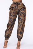 Yellow Fashion Casual Camouflage Print Basic Regular High Waist Trousers