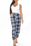Red Fashion Casual Plaid Print Basic Regular High Waist Conventional Full Print Bottoms