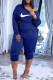 Blue Fashion Casual Print Patchwork Oblique Collar Jumpsuits