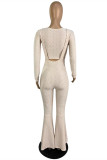 Pink Fashion Casual Solid Basic O Neck Long Sleeve Two Pieces