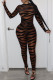 Black Fashion Sexy Patchwork See-through O Neck Skinny Jumpsuits
