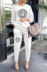 White Fashion Casual Print Patchwork O Neck Long Sleeve Two Pieces