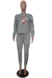Grey Party Santa Claus Split Joint O Neck Long Sleeve Two Pieces