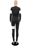 Orange Fashion Casual Letter Print Patchwork O Neck Long Sleeve Two Pieces