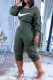 Army Green Fashion Casual Print Patchwork Oblique Collar Jumpsuits
